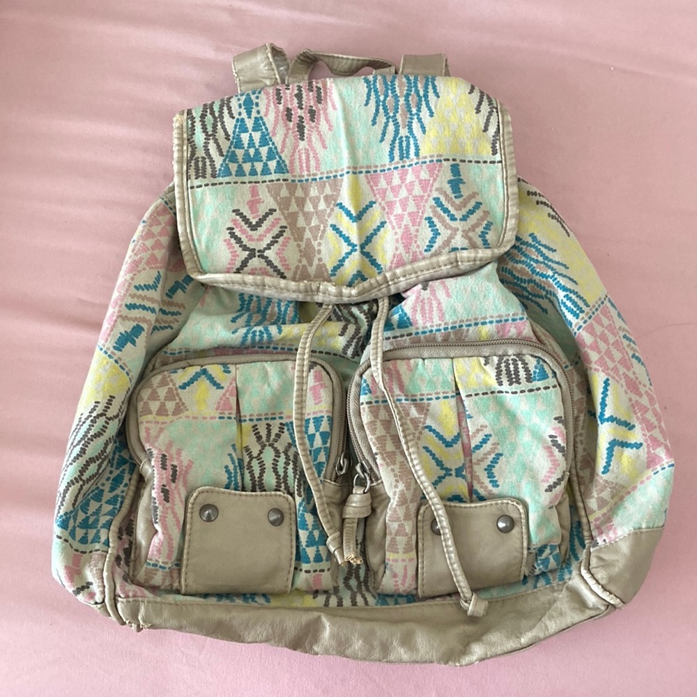 Mudd Canvas/Leather Drawstring Backpack
